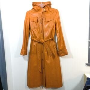 Vintage 70s leather hooded trench coat M